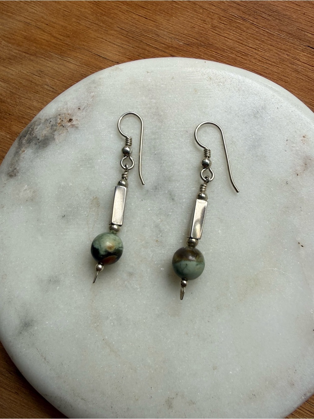 Handmade Gemstone & Silver Tone Dangle Earrings